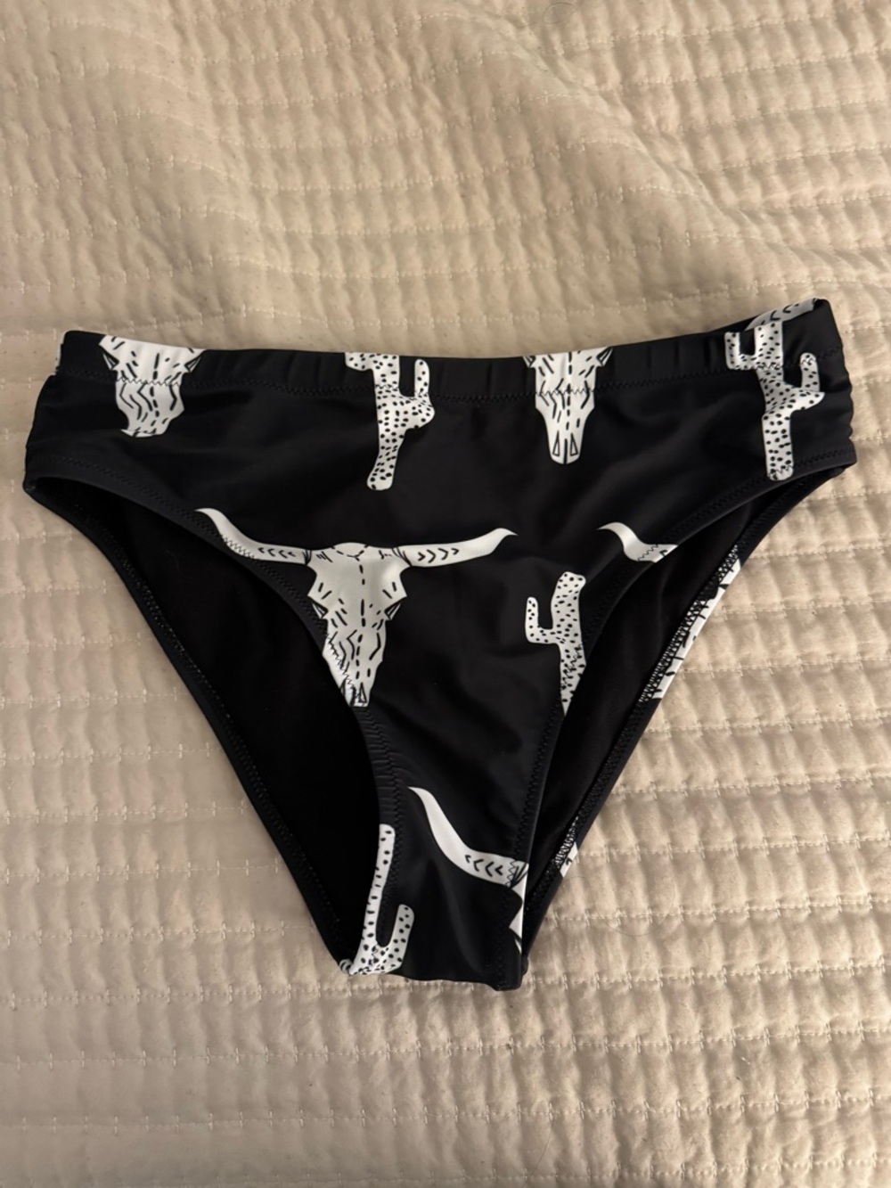 Girls' Black Bikini Bottoms with White Western Skull Print